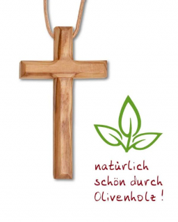 Holzkreuz aus Olivenholz 7 x 4,5 cm mit Lederkordel